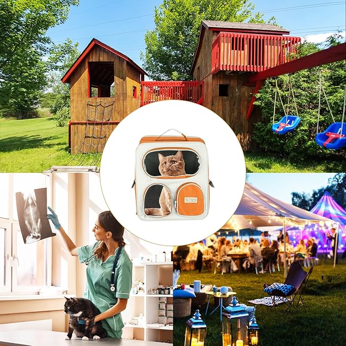Pet Backpack Carrier, Portable and Ventilated, Nylon Dogs Cats and Small Animals Travel Bag 14.96", (Orange, 1 Pcs), Intended for Hiking/Camping/Traveling