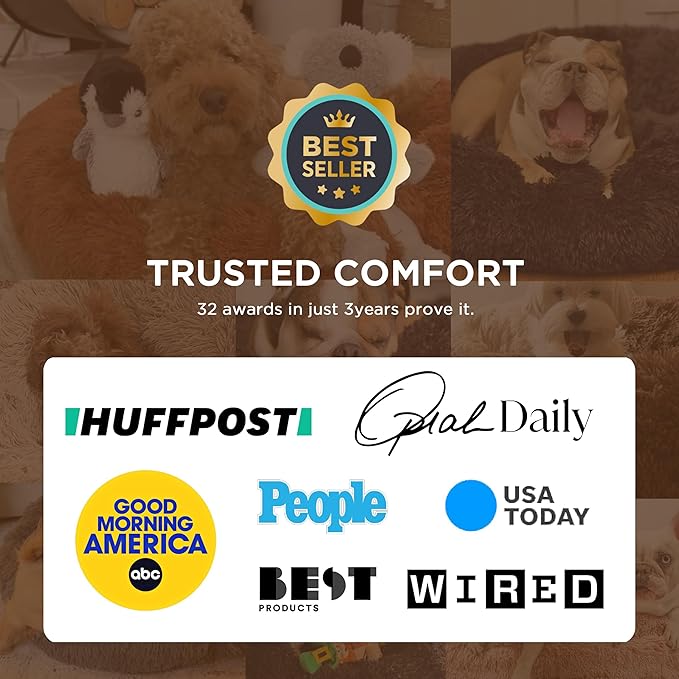 Bedsure Calming Dog Bed for Small Dogs - Donut Washable Small Pet Bed, 23 inches Anti-Slip Round Fluffy Plush Faux Fur Large Cat Bed, Fits up to 25 lbs Pets, Pale Grey