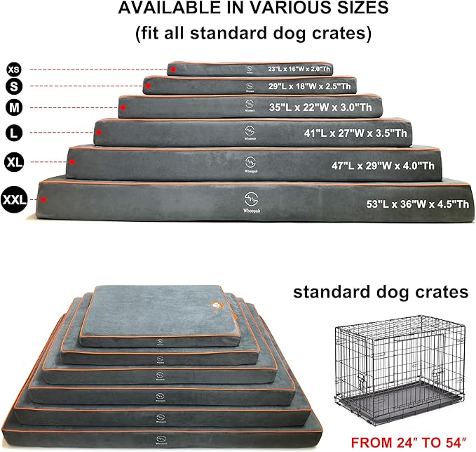 Hard-Wearing Orthopedic Dog Bed for Crate, 53x36 Inch, Made of Memory and HR Foam, Two-Sided Use, Providing Soft and Relatively Hard Support, with an Extra Inner Waterproof Protector (Gray)