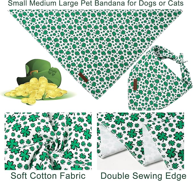 St. Patrick's Dog Bandana, UP URARA PUP Shamrock Triangle Bid Scarf for Medium Large Dogs, Cotton Kerchief for Girl Boy Puppies, Cute Spring Green Bandana,S