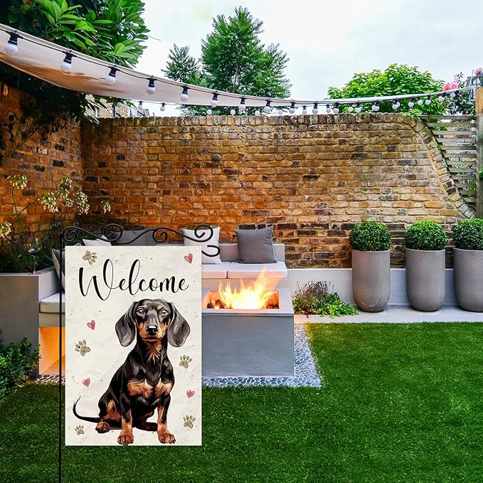 Welcome Dog Summer Garden Flag,Dog Paw Print Garden Flag,Welcome to Cute Dog House Double Sided Outdoor Decor Yard Lawn Home Decoration.12x18 Inch