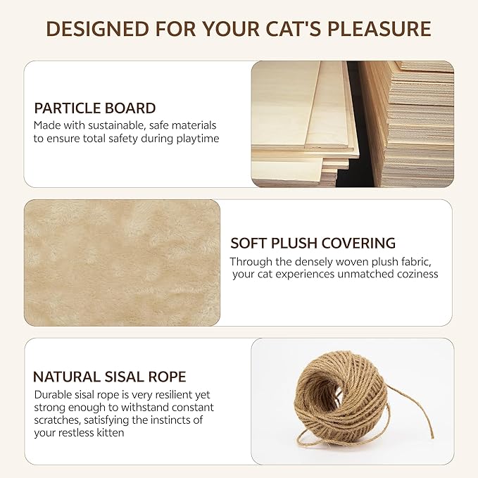 9-in-1 Cat Wall Shelves, Wall Mounted Cats Furniture Set with Plush Fabric, Cat Climbing Wall Systems, Cats Shelf Furniture with Condos, House, Steps, Bridge Ladder, Scratching Post, Beige
