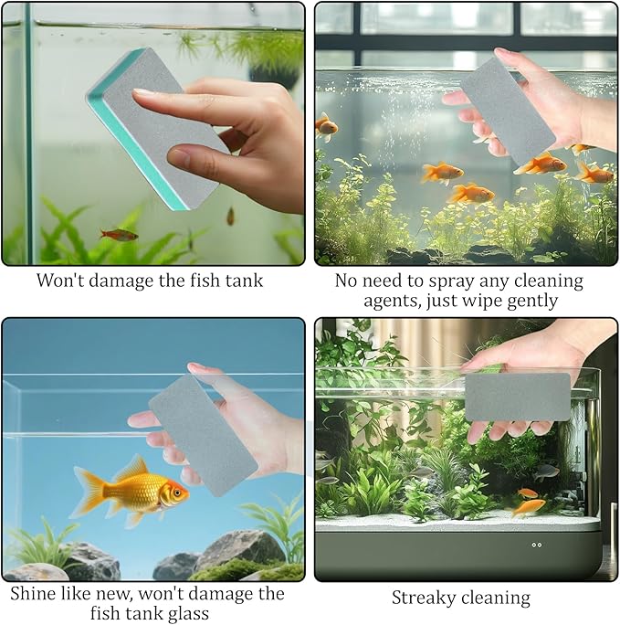 4 PCS Fish Tank Cleaning Tools, Aquarium Glass Cleaner Sponge Double Sided Sponge Brush Fish Tank Glass Surface buildew Remover Double Sided Aquarium Cleaning Pad for Fishes Turtle Tanks