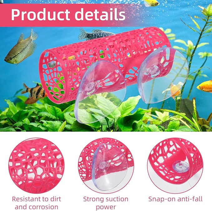 Rose Red Betta Fish Toys Hammock and Betta Tunnel, Safe Aquarium Decor for Small Fish & Shrimp, Bettas Tank Accessories with Suction Cups, Perfect Hideout and Play Area for Bettas