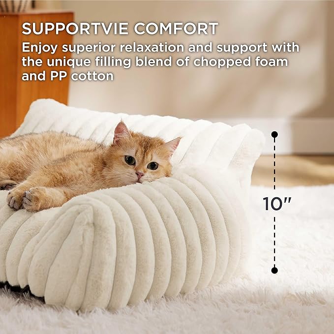 Bedsure ComfyFleece™ Cute Cat Couch for Pets - As Seen on TV on Good Day New York, Small Medium Dog Bed, Supportive Couch Bed for Small Dogs, 30 Inch, Cream