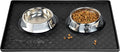 Dog Cat Pet Food Mat for Floor Dog Feeding Bowl Mat for Food and Water Raised Edges Dog Cat Mat for Food and Water Prevent Spill on Floor Waterproof Slip Rubber Mat for Dog Bowls