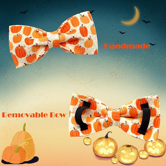 Dog Collar - Halloween Pumpkin Bowtie Pet Collar Gift Soft Bow Collar Pet Adjustable Metal Buckle Dog Collar for Medium Dogs