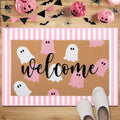 Tinideya 2 Pcs Door Mat Welcome Non Slip Coir Mats Floor Layering Doormats Seasonal for Front Porch Entryway Decor(Pink White Ghost)