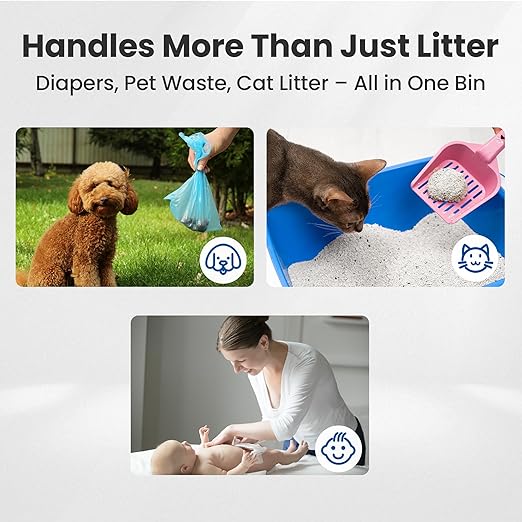 Neakasa PooGuard Litter Disposal Bin, 9.2L Trash Can for Cat Litter, Dog Waste & Diapers, with Viewing Window, Wider Opening, and 4-Month Refill Bag (White)