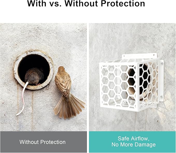 Dryer Vent Bird Guard - Fits Most 3" to 4" Bathroom Exhaust Fan Ventilation Cover, Steel Ventilation Bird Cage, White