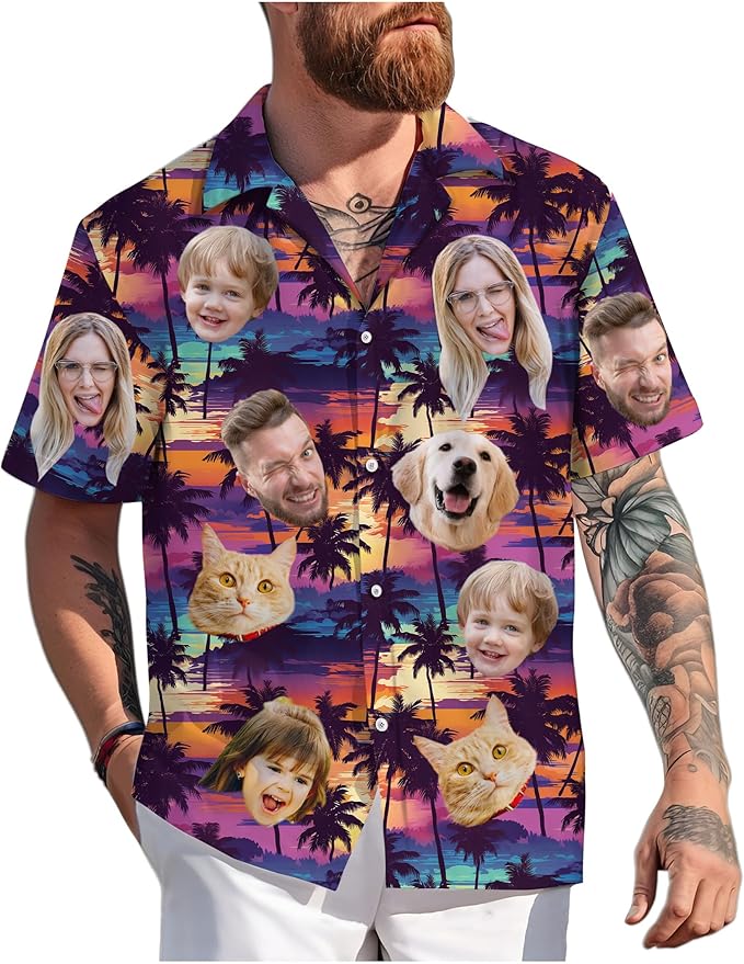 Custom Hawaiian Shirt with Face Photo Picture for Men Women Kids Youth Adult, Tropical Personalized Hawaiian Shirts Gift