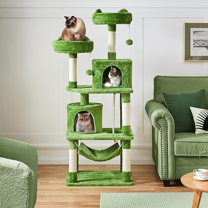 Yaheetech 62.5inches Cat Tree Cat Tower Kitten Condo with Platform & Hammock, Scratching Posts for Kittens Pet Play House with Plush Perch for Indoor Activity Relaxing, Green