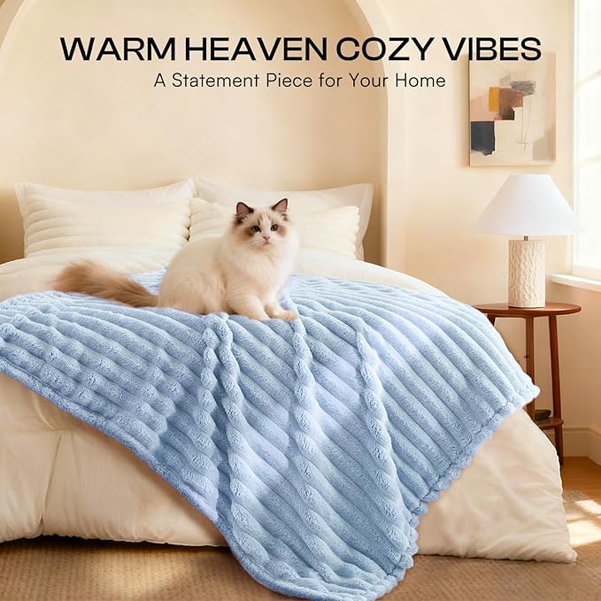 LINENLUX 1 Pack 3 Soft Dog Blanket Washable Warm Fleece Cat Blankets for Pet Puppy Fluffy Calming Flannel Pink/White/Blue Large