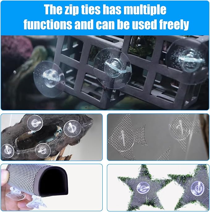 AQUANEAT 20 Pack Suction Cups with 40 Zip Ties for Aquarium Fish Tank Decoration Moss Shrimp Nest