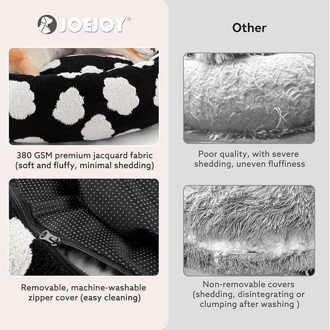 JOEJOY Donut Calming Small Dog Bed, Round Cat Beds for Indoor Cats with Removable Washable Cover, 23In Orthopedic Cute Puppy Kitten Pet Bed with Jacquard Shaggy Plush & Non Skid Bottom, Black