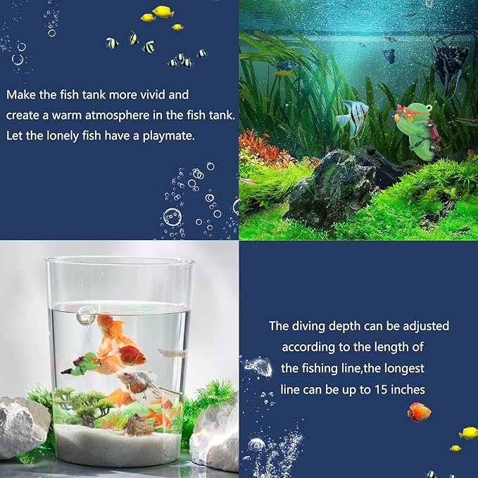onesimcr Floating Fish Tank Decorations, Aquarium Decorations, Lovely Diver Fish Tank Decorations, Floating Device Fish Tank Accessories，Suitable for All Kinds of Fish Tanks(Light Green)…