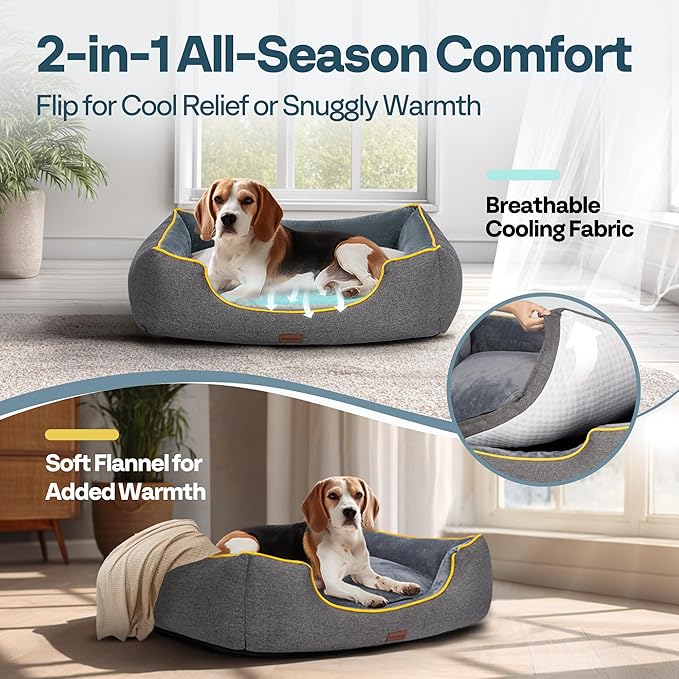 Orthopedic Dog Bed for Large Sized Dogs with Removable Washable Cover, Waterproof Lining & Non-Slip Base, Pet Dogs Couch Sofa with Extra Thick Dual-Layer Interior Padding, 36", Grey