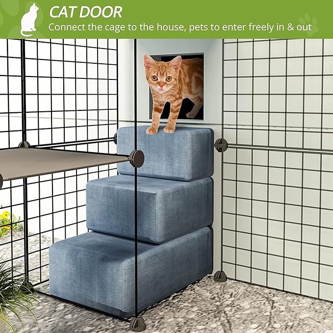 Oneluck Outdoor Cat House Cat Cages Enclosure with Super Large Enter Door, Balcony Cat Playpen with Platforms,DIY Kennels Crate Large Exercise Place Ideal for 1-3 Cats (55L x 28W x 55H)