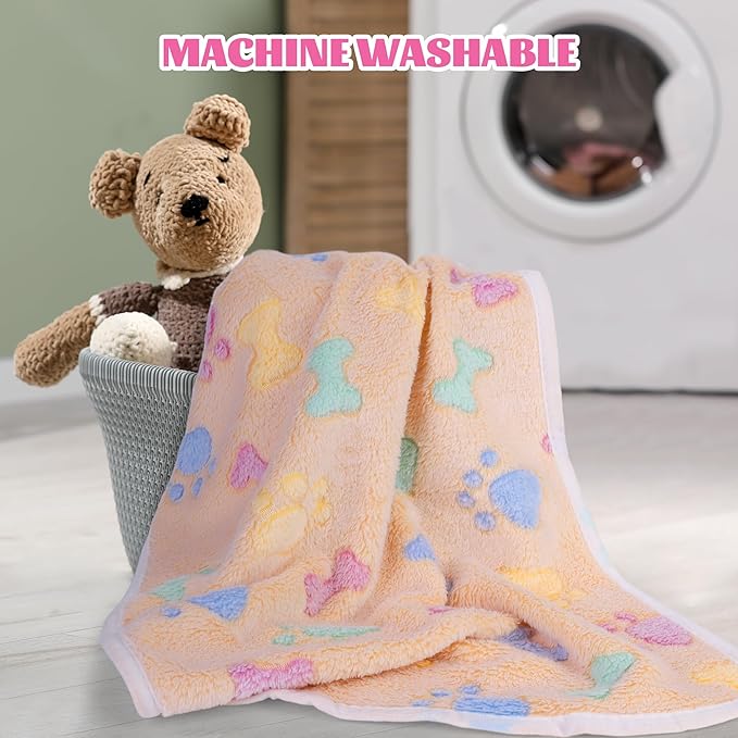 MCEAST 30 Pieces Fluffy Dog Cat Blanket with Paw Print 16 x 24 Inch, Washable Ultra-Soft Flannel Pet Throw Blankets for Small Animals, Cozy Puppy Bed Mat Warm Plush Bedding