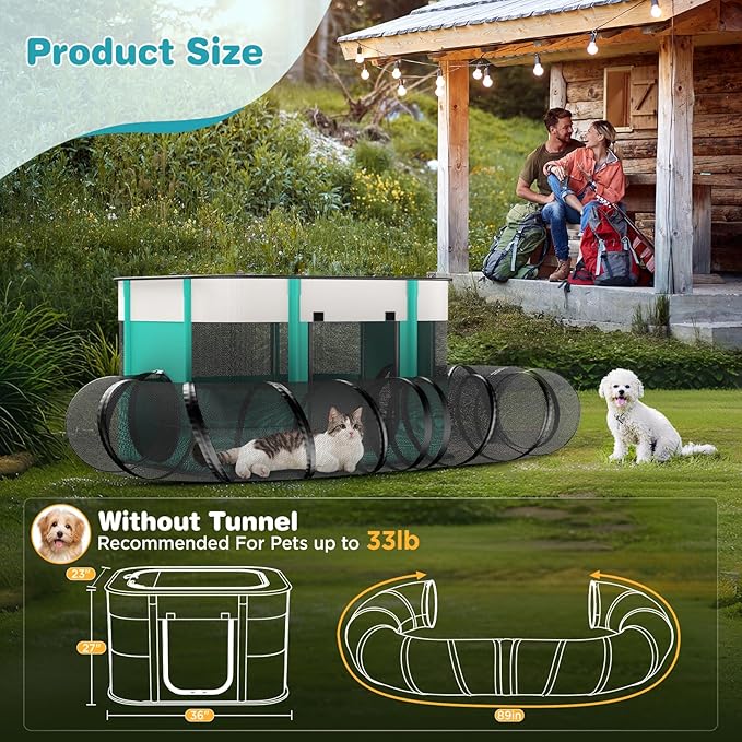 Upgrade Outdoor Cat Enclosure, Outdoor Cat Playpen Enclosed, Portable Catio Cat Tent with Tunnel for Indoor Cats Small Animals and Puppy