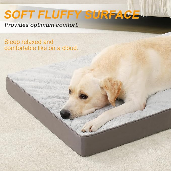KSIIA Orthopedic Dog Bed - Waterproof, Large Size, Plush, Washable, Egg Crate Foam, Removable Cover, Non-Slip Bottom, 44 x 32 Inch, Gray