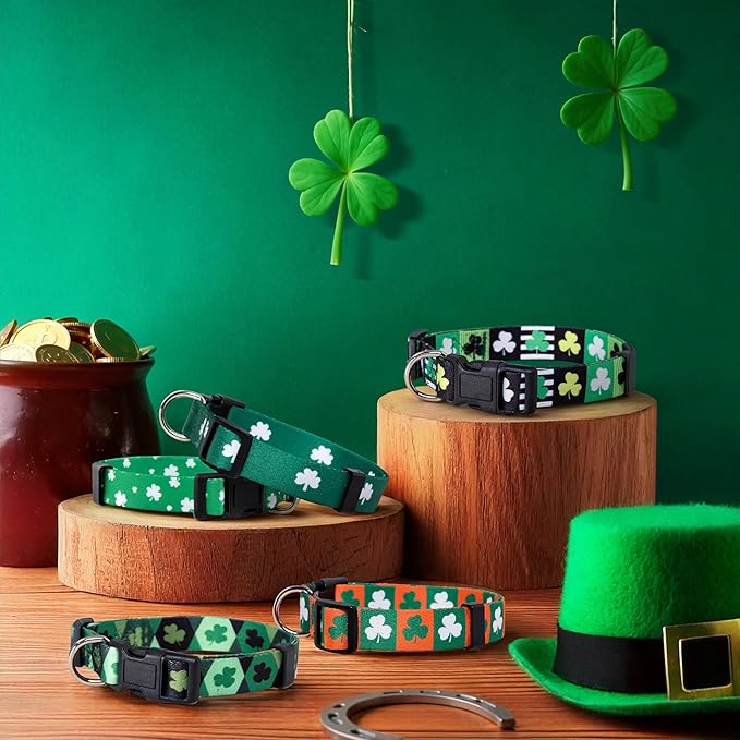 Native Pup St Patricks Dog Collar- Saint Patrick Green Shamrock Pet Collars- St. Patrick’s Lucky Irish- Cute Boy Girl Puppy Gift- Adjustable for Small, Medium, Large Breeds (Lucky Shamrock, Large)