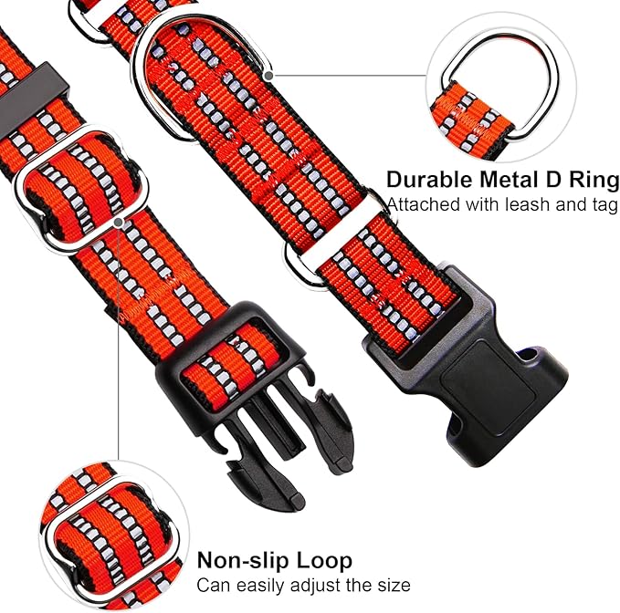 Martingale Dog Collar, Adjustable Nylon Reflective Collar with Quick Release Buckle (Bright Orange, Small)