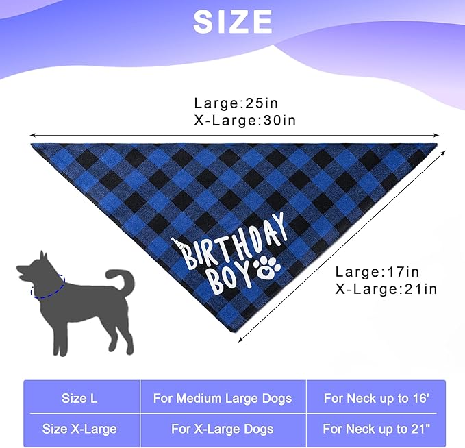 Dog Cat Birthday Party Supplies, Dog Cat Birthday Decorations Hat Bandana Bow Tie Collar Set with 0-8 Number for Large Medium Small Pet (Large, Blue)