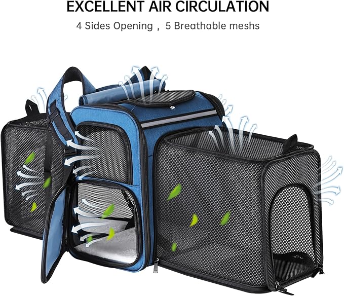 Cat Carrier Backpack for Travel,Dog Carrier Backpack for Large cat, Small Dogs,Puppies Up to 20 Lbs,Expandable Cat Backpack for Outdoor Hiking,Pet Carrier Backpack,Cat Backpack Carrier (Blue)