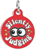Bad Tags Personalized Dog and Cat ID Tags in 25+ Designs and 2 Sizes - 5 Lines of Custom Engraved Text - Funny Cute Personalized Pet Tags (Silently Judging - Red, Large (1.25 inch))