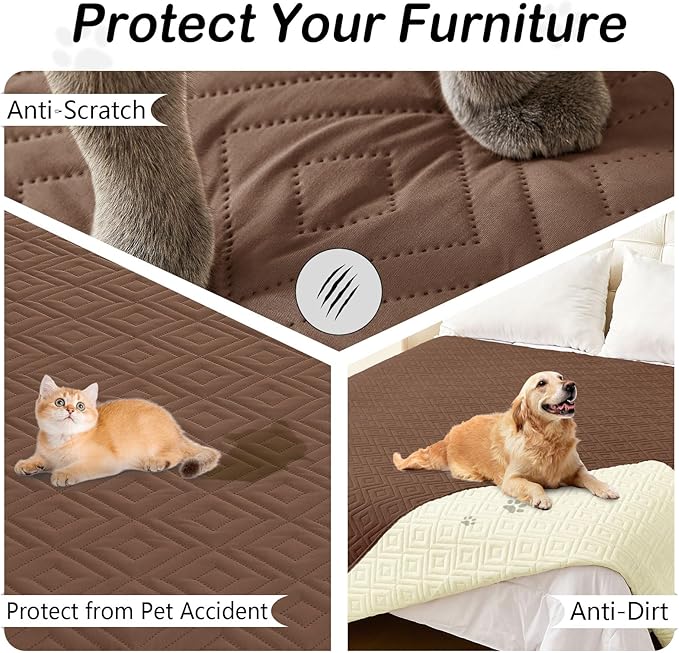 hyha Waterproof Dog Blanket, Soft Dog Bed Cover Pet Blankets, Waterproof Sofa Couch Cover for Dogs Washable, Reversible Pet Couch Covers for Sofa Furniture (40x70 Inch, Brown/Beige)