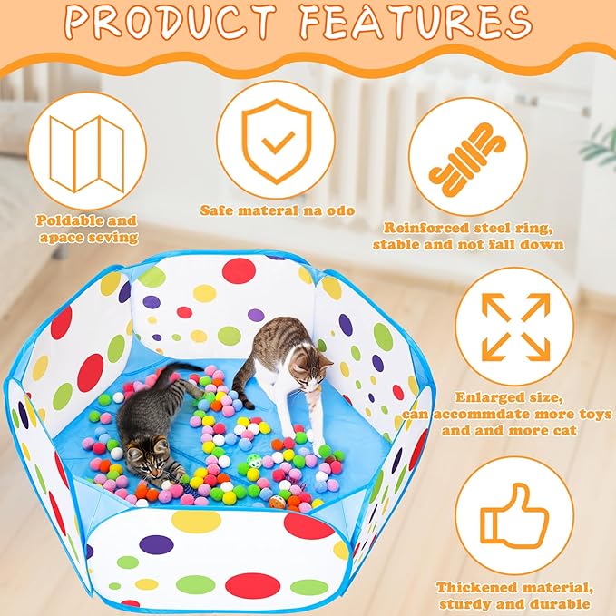 Palksky Ball Pit with 210 Toy Balls and 4 Spring Toys - Interactive Cat Toys for Bored Indoor Cats Self Play, Enrichment Toy for Fun and Exercise