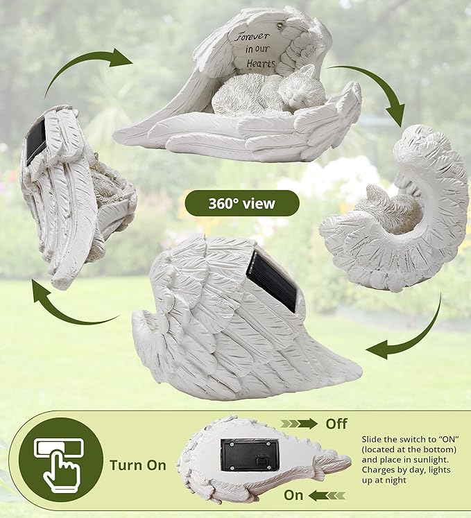 Pet Cat Solar Garden Memorial Statue – Outdoor Resin Angel Kitty with Solar Light, Guardian Angel Kitten Memorial Gift for Patio, Lawn, Yard, or Garden Christmas Decor