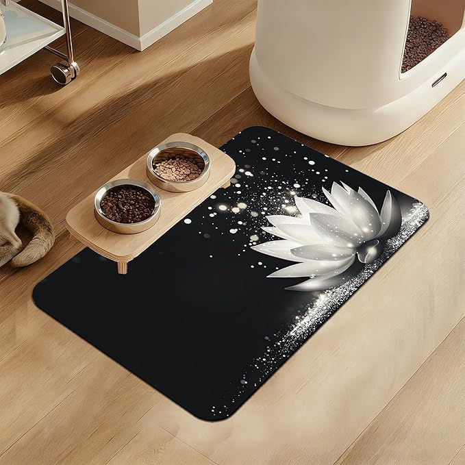 Magic White Lotus Pet Feeding Mat–Christmas Stocking Quick Dry Absorbent Dog Cat Food Mat, Non Slip Waterproof Bowl Placemat for Messy Eaters, Pet Accessories for Floors 12"x20"