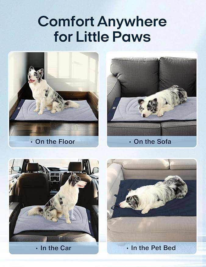 ZonLi Dog Cooling Mat, 43" x 30" Large, Waterproof Cooling Pad for Dogs & Cats, Portable & Durable Pet Mat for Crate, Trunk, Camping, Outdoors, Machine Washable, Tidal Blue