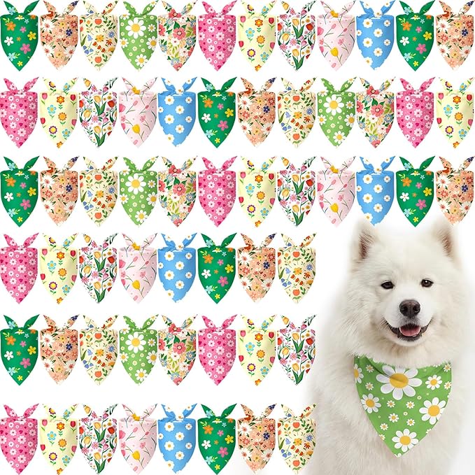 Weewooday 50 Pcs Dog Bandanas Bulk Dog Bandanas for Dogs Soft Bibs Adjustable Triangle Bandana for Small Medium Large Costume(Spring,25.6 x 17.7 x 17.7 Inch)