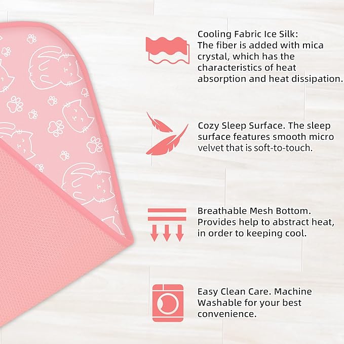 NWK Pet Cooling Mat - Ice Silk Cooling Mat for Dogs & Cats Portable & Washable Pet Cooling Blanket, Car Seats, Beds for Summer (1, Pink Cat, 39‘’ X 27‘’ X 0.3'')