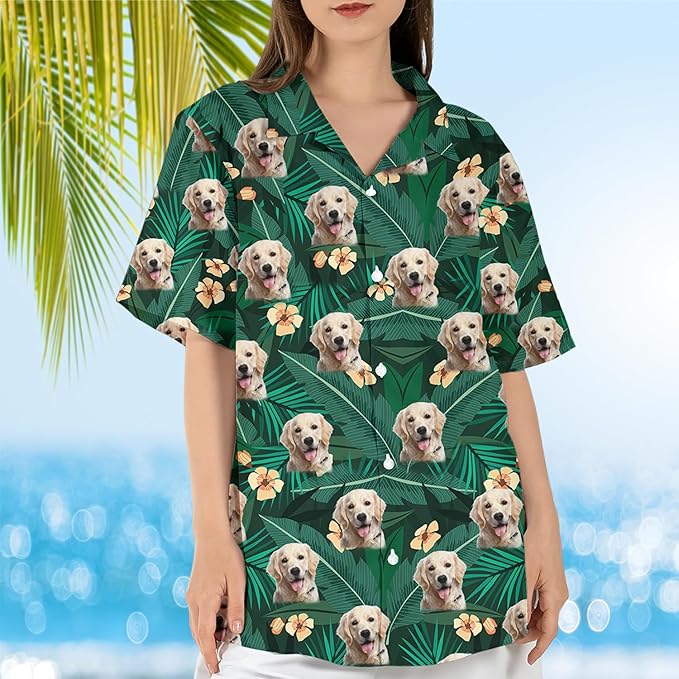 DILYPOD Custom Hawaiian Shirt with Face, Personalized Button Down Hawaiian Shirts for Men, Women, Photo Hawaiians Shirt