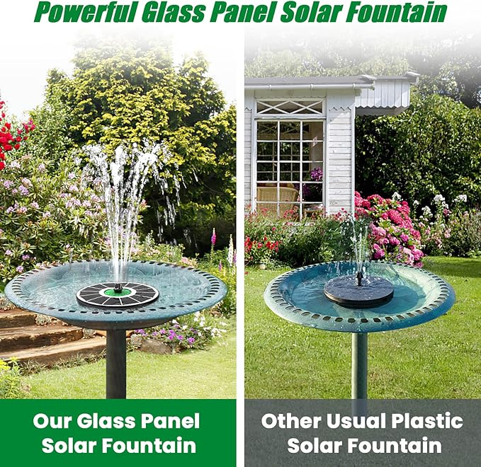 Yzert Solar Fountain for Bird Bath Glass - No Battery, 3.5W Solar Bird Bath Fountains Green Flower with 4 Fixed Rods & 7 Nozzles, Solar Powered Water Fountain for Outdoor, Pond, Pool, Garden