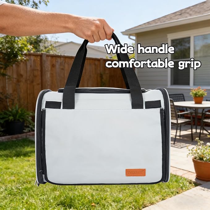TWDEPART Cat Carrier Backpack - Multifunctional, Firm & Foldable with Roll-Up Shade, Breathable Design Includes Collapsible Bowl and Cushion (Light Grey)