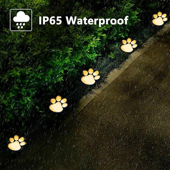 Paw Print Solar Lights - Outdoor Garden Decoration Waterproof, Cat Dog Animal Set (4), Pet Cemetery, Grave Memorial, Gifts for Pet Lovers (Warm White)