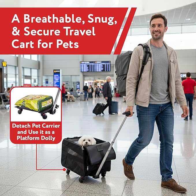 dbest products Pet Smart Cart, Medium, Black, Rolling Carrier with wheels soft sided collapsible Folding Travel Bag, Dog Cat Airline Approved Tote Luggage backpack