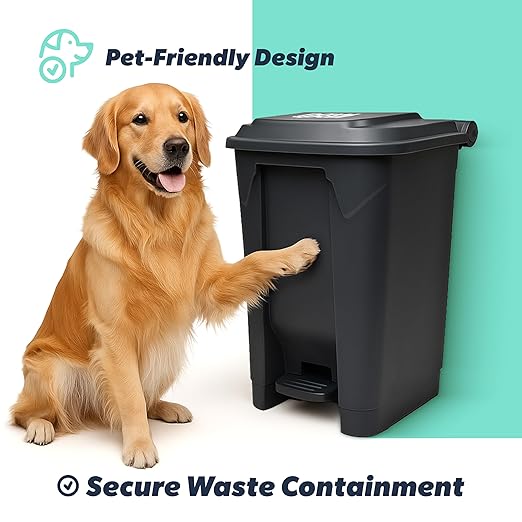 PawPail Essential Pet Waste Station, Outdoor Dog Poop Trash Can with Step-On Lid, Square Plastic Dog Waste Station, Black, 41 lb. Capacity
