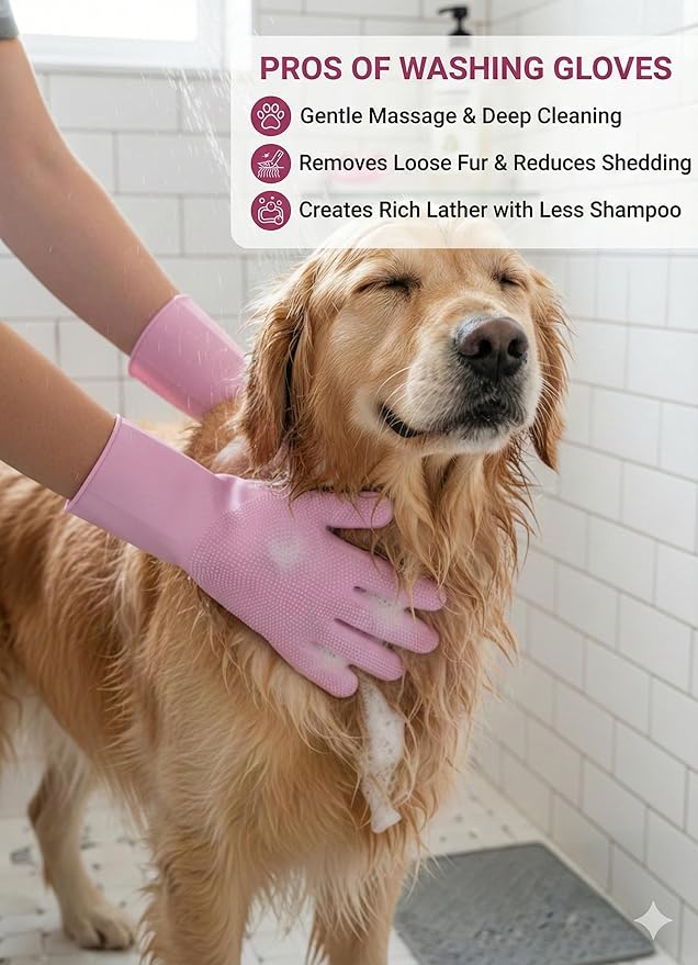 3-in-1 Stress-Free Dog Bathing Kit – Silicone Grooming Gloves, Suction Lick Mat, and Dental Brush – Complete Pet Spa Set for Anxious Dogs (Pink)