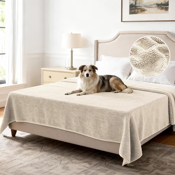 H.VERSAILTEX Non Slip Pet Couch Cover Chenille Dog Bed Protector Thick Soft Sofa Slipcover Pet Friendly Washable Couch Cushion Covers for Pets (68" x 82", Ivory)