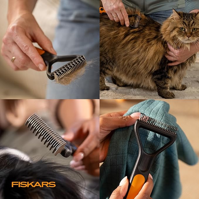 Fiskars Pet, Cat and Dog Brush, Fine Bristles & SoftGrip Handle for Gentle Grooming and Deshedding, Cat and Dog Supplies, Orange/Black