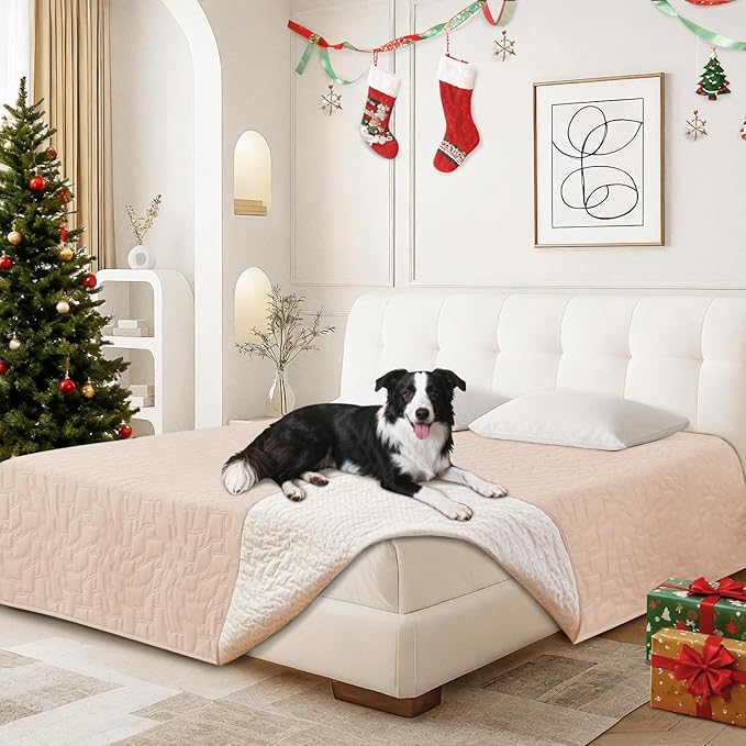 Waterproof Dog Bed Cover Pet Blanket, Soft Couch Cover for Dogs Washable, Non-Slip Dog Blanket Protect Furniture Couch Sofa Car for Puppy Large Dogs Cat (82x102 Inch, Beige)