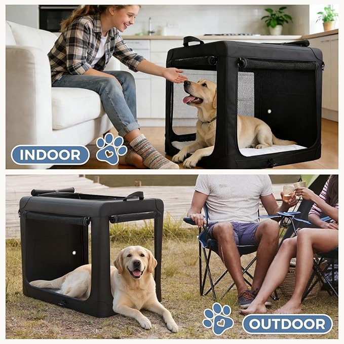 DUMOS Dog Crate 30 Inch Travel Cat Pet Carrier for Small Medium, Portable Foldable Soft Pet Crate with Storage Bag & Washable Pad for Indoor Outdoor Dog Kennel Carrier (M-50lbs, Black)
