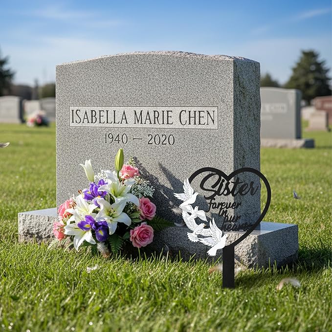 BUoonyer Stake Graves Cemetery Decorations - Sister Metal Memorial Grave Markers, Girls Heart Graveyard Sympathy Plaque, Dove Remembrance Graveside Burial Decor Sign for Outside Yard Garden