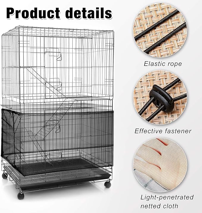Shappy 2 Pieces Adjustable Bird Cage Seed Catcher Birdcage Cover Nylon Mesh Netting Soft Skirt Guard for Parrot Parakeet Macaw Round Square Cage(118 x 14.6 Inch,White, Black)
